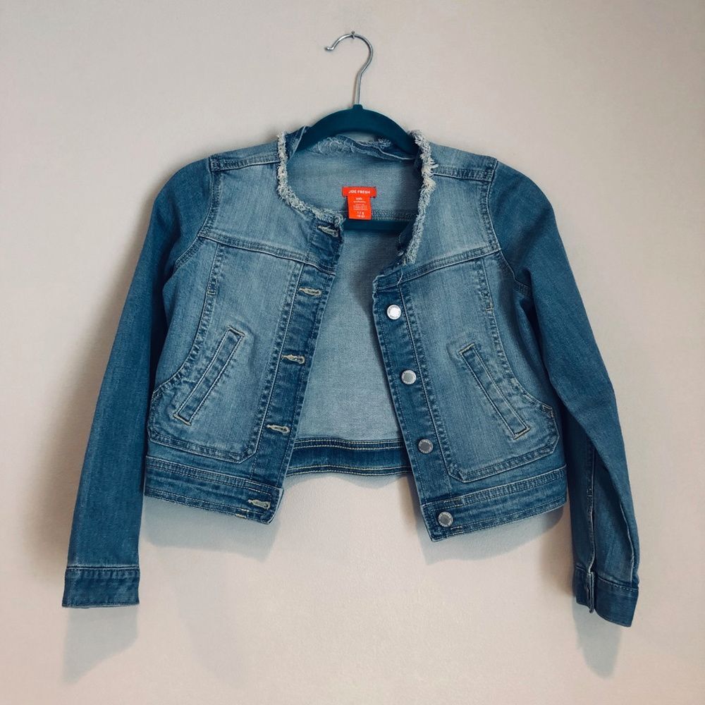 Forever 21 Girls Cropped Denim Jean Jacket Size L 10/12 Classic Spring